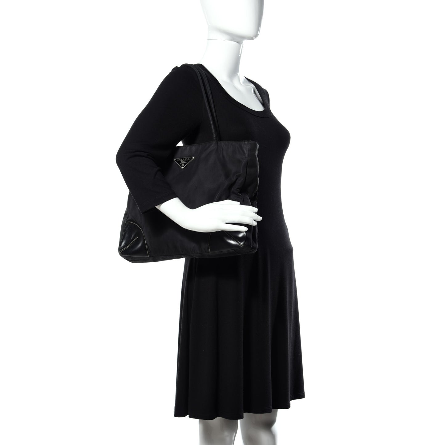 Tessuto Nylon Caflskin Shopping Tote Black