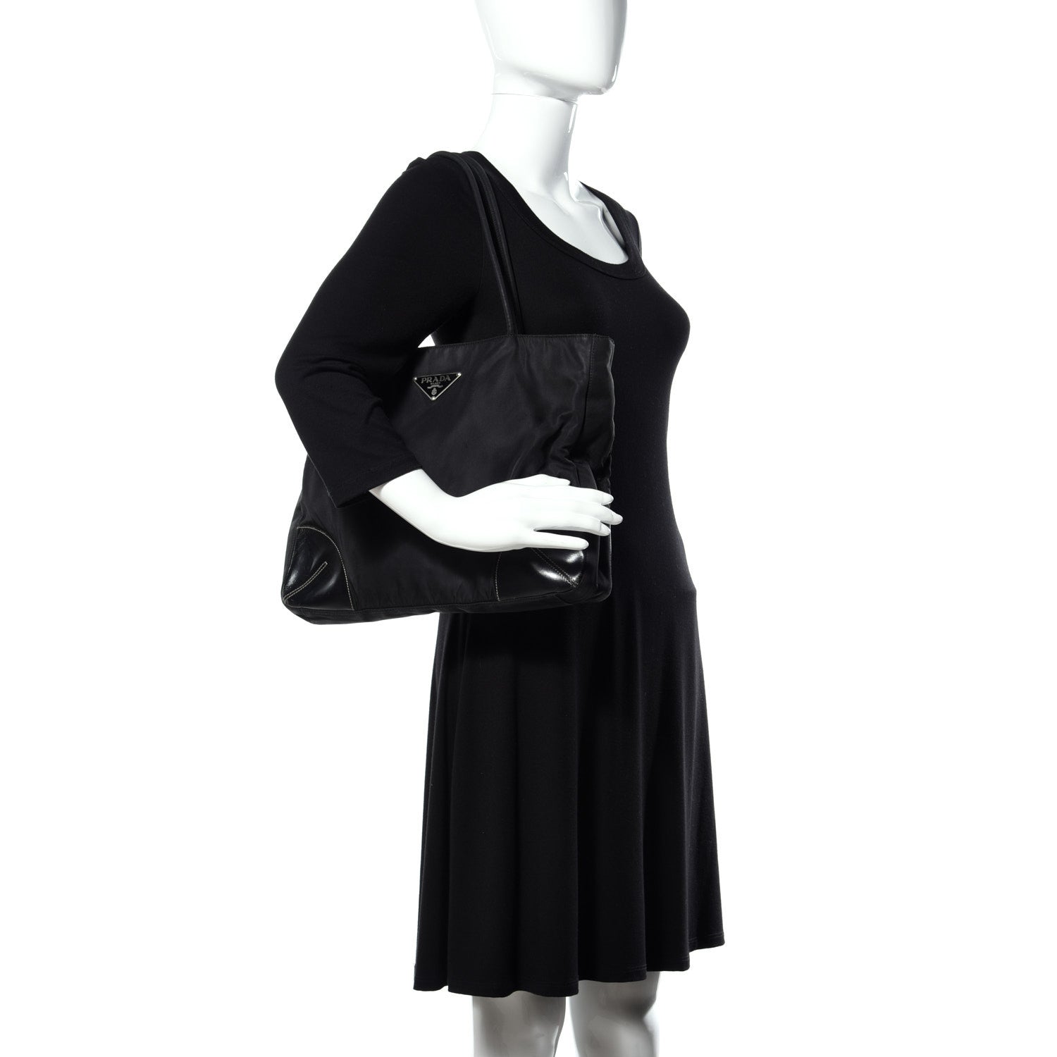Prada Tessuto Nylon Caflskin Shopping Tote Black 2 of 9
