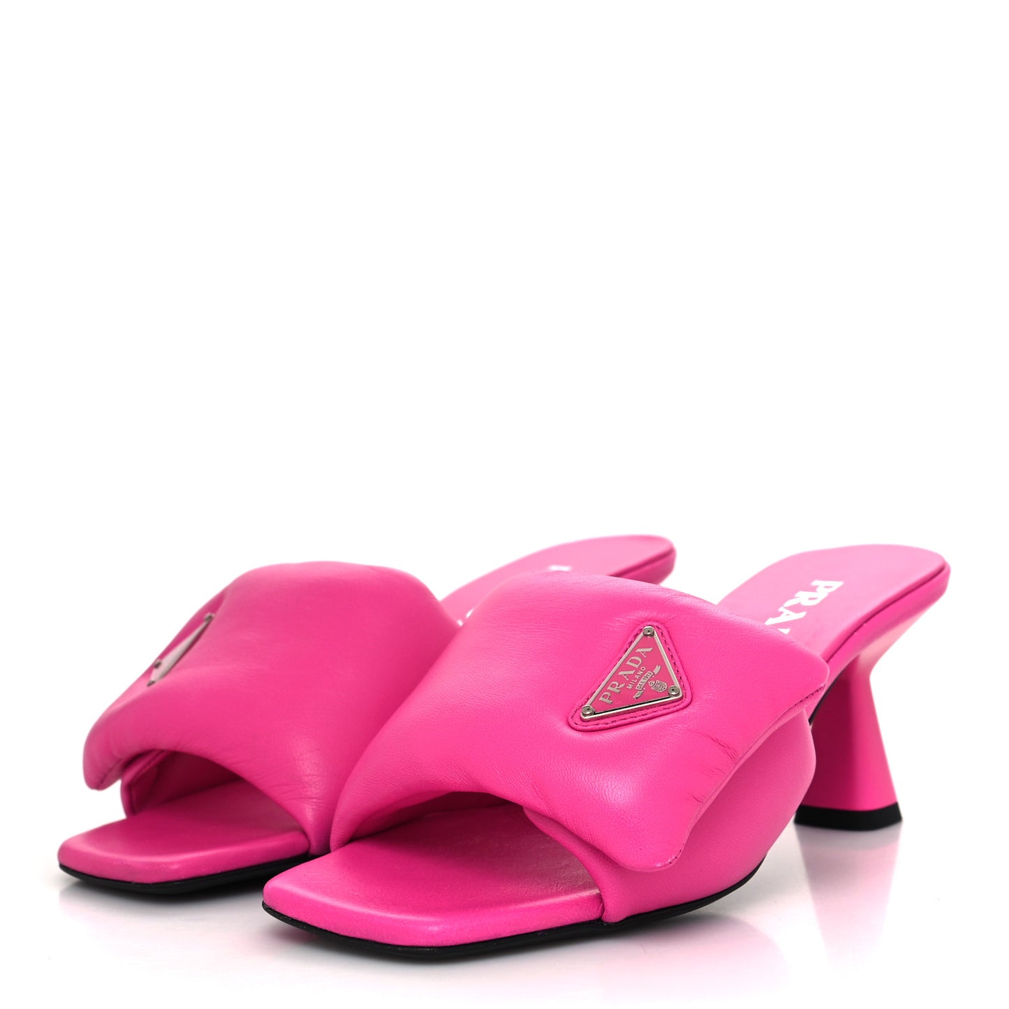 Nappa Soft Padded Metal Triangle Logo 65mm Slide Sandals 37 Begonia Fluo