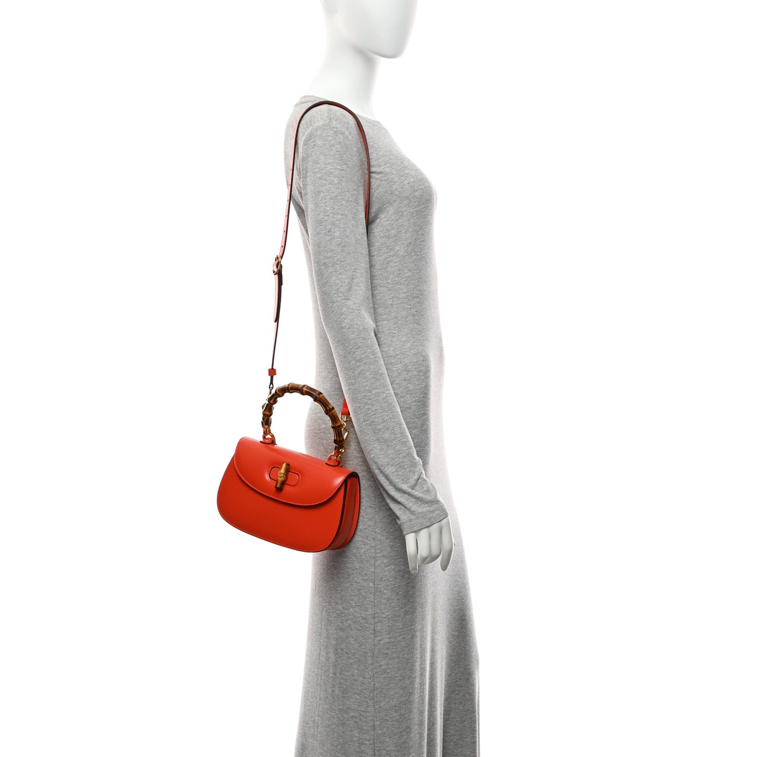 Gucci Boarded Dyana Lux Calfskin Web Small Bamboo 1947 Top Handle Bag Calypso Orange 2 of 12