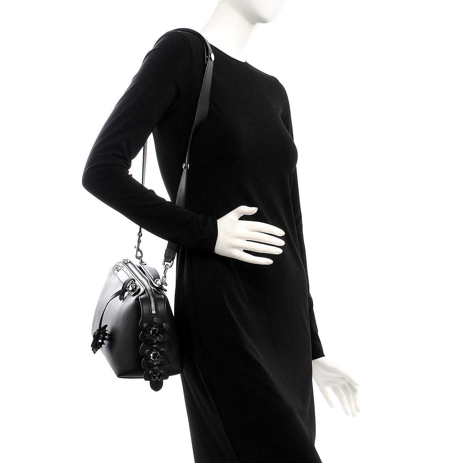 Fendi Vitello Dolce Flowerland Croc Tail Medium By The Way Boston Bag Black 2 of 8