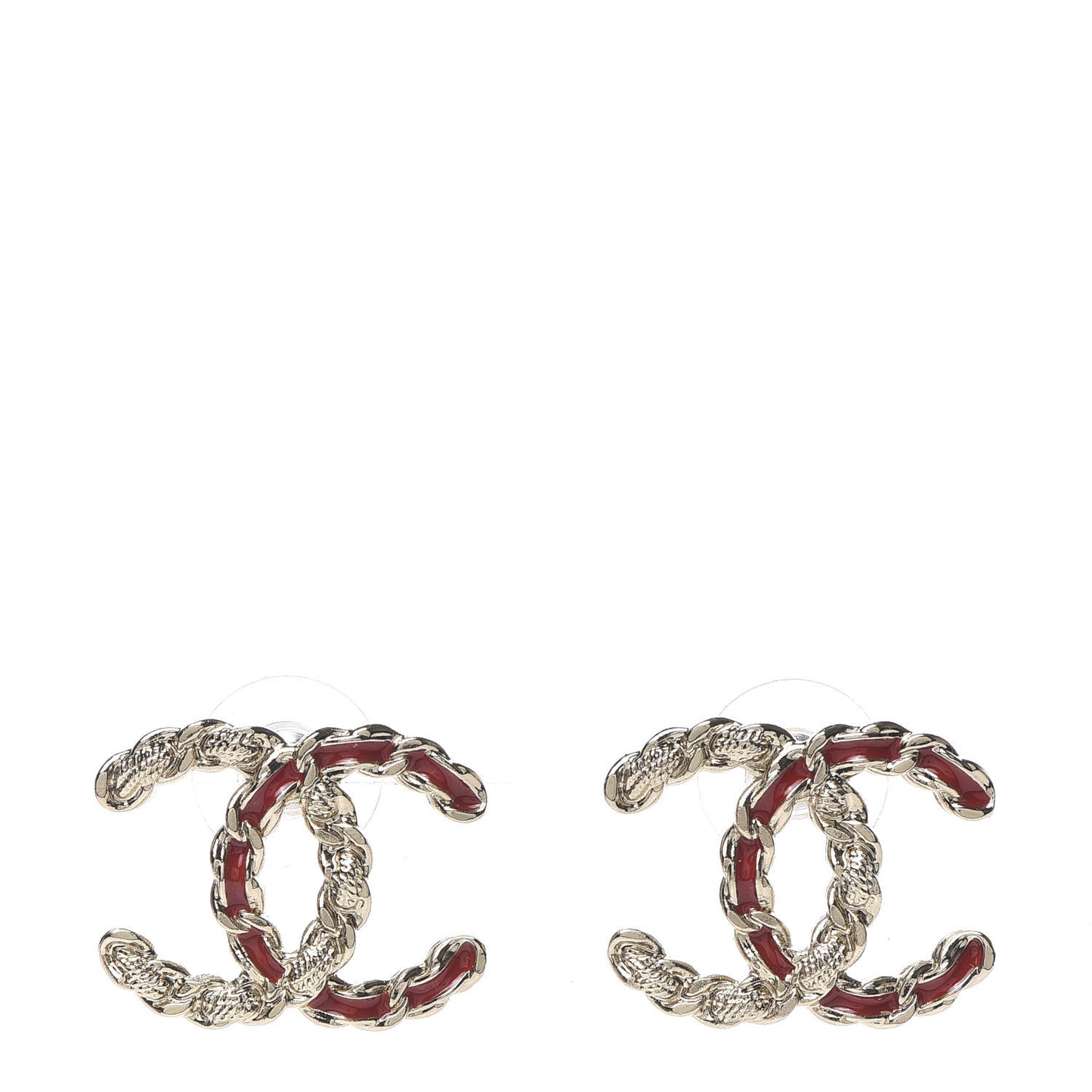 Enamel Metal Chain French New Wave CC Earrings Red Gold
