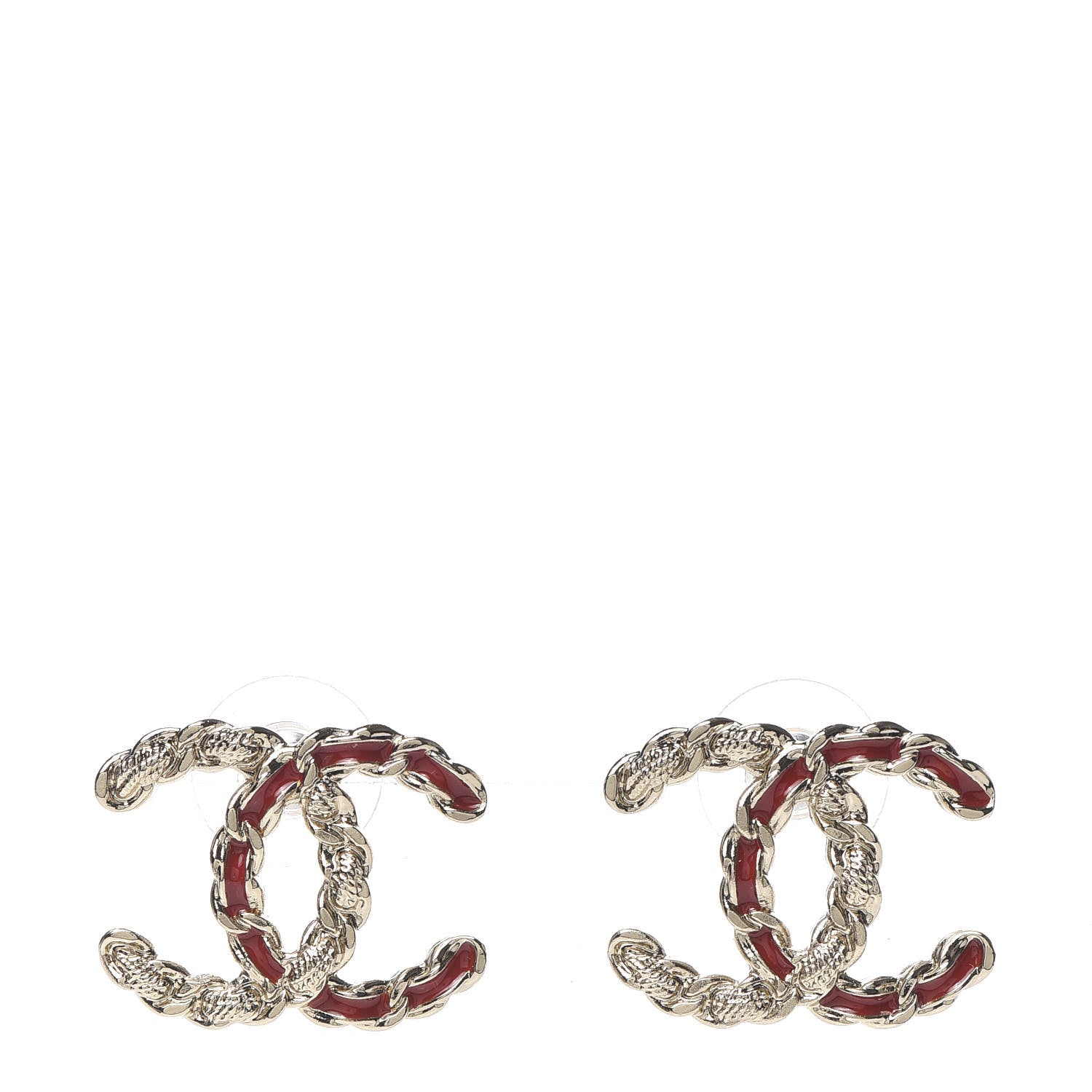 Chanel Enamel Metal Chain French New Wave CC Earrings Red Gold 1 of 5