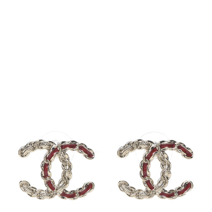 Chanel Enamel Metal Chain French New Wave CC Earrings Red Gold 1 of 5