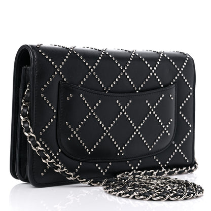 Chanel Lambskin Crystal Quilted Wallet On Chain WOC Black 3 of 15