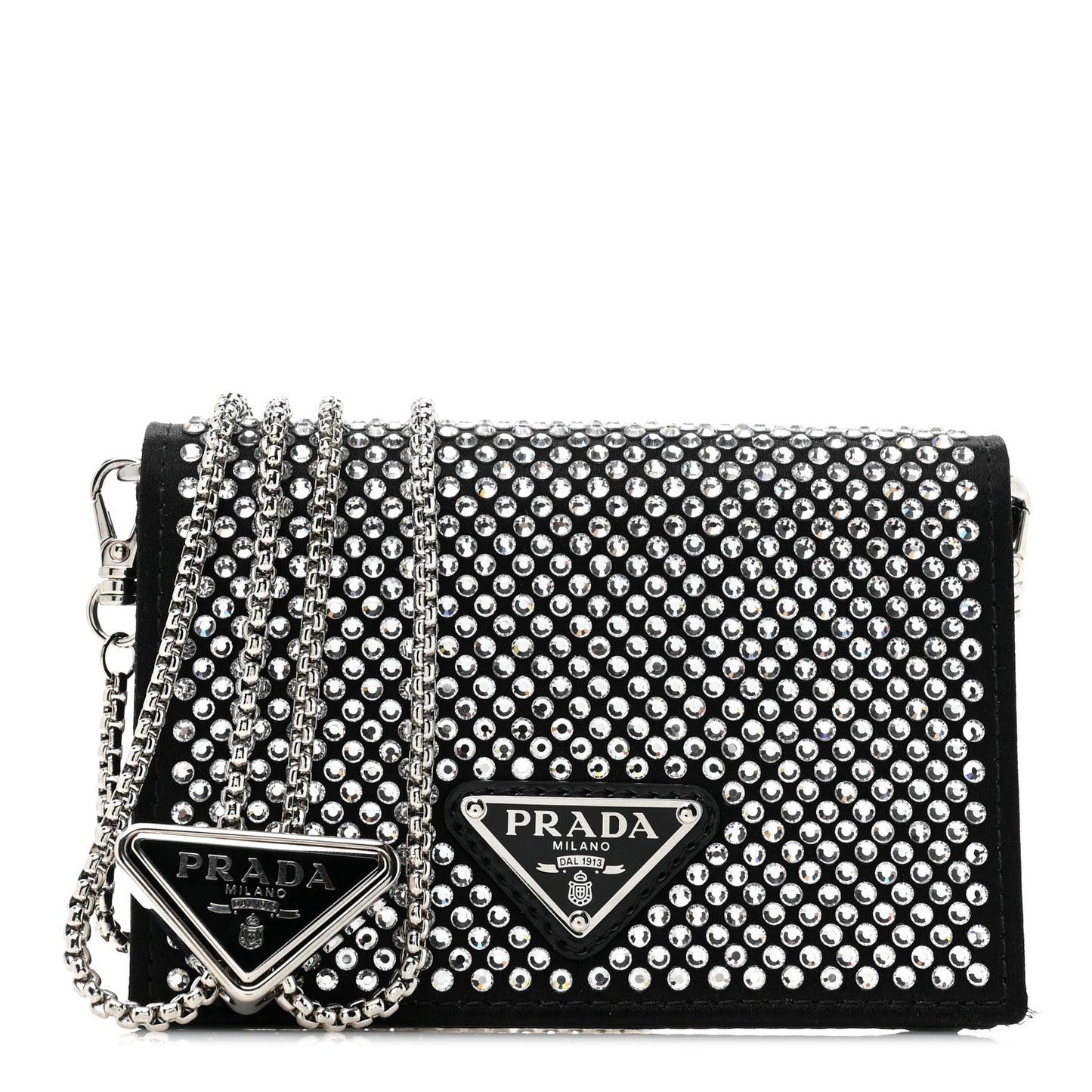 Satin Crystal Metal Triangle Logo Card Holder With Strap Cristal