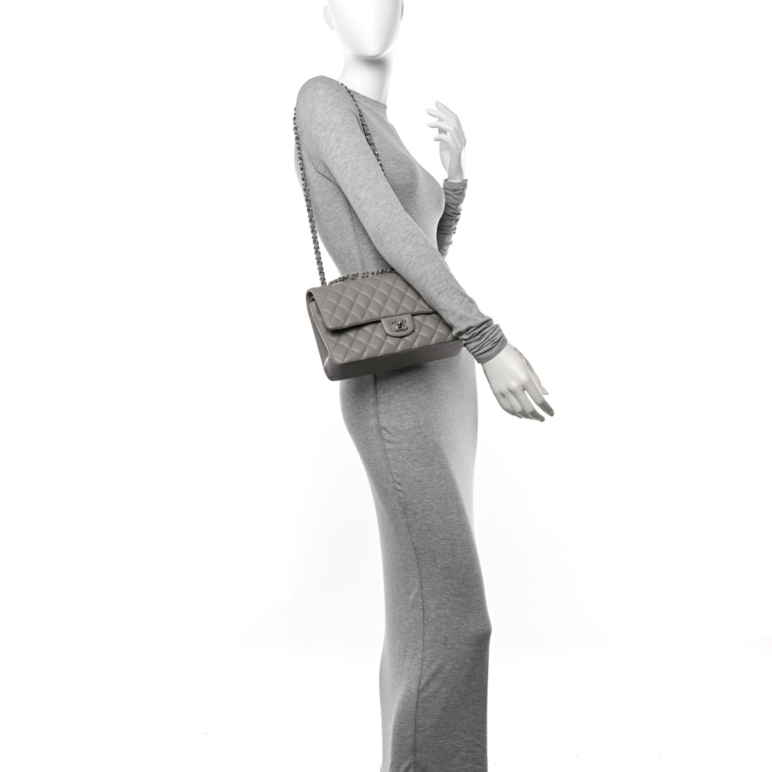 Chanel Lambskin Quilted Medium Double Flap Grey 3 of 9