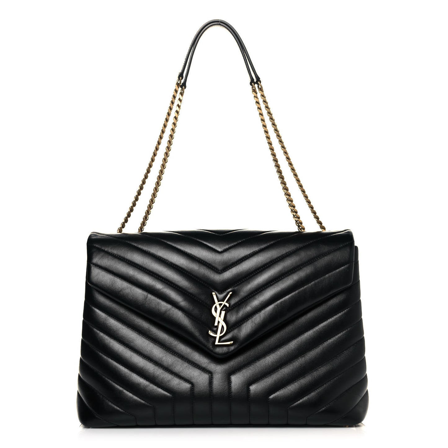 Calfskin Y Quilted Monogram Large Loulou Chain Satchel Black