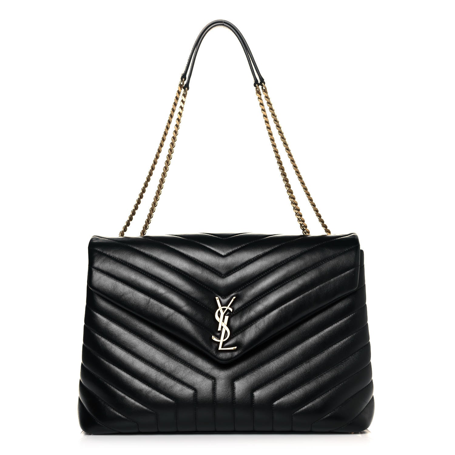 Saint Laurent Calfskin Y Quilted Monogram Large Loulou Chain Satchel Black 1 of 13