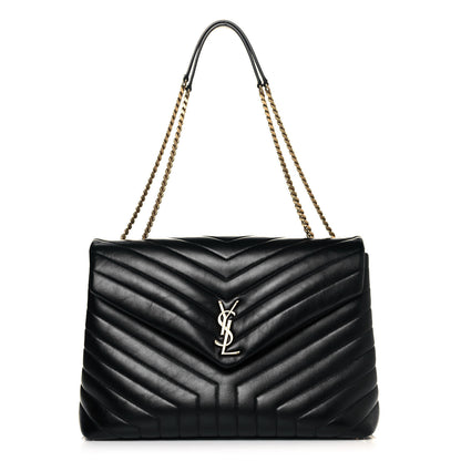 Saint Laurent Calfskin Y Quilted Monogram Large Loulou Chain Satchel Black 1 of 13