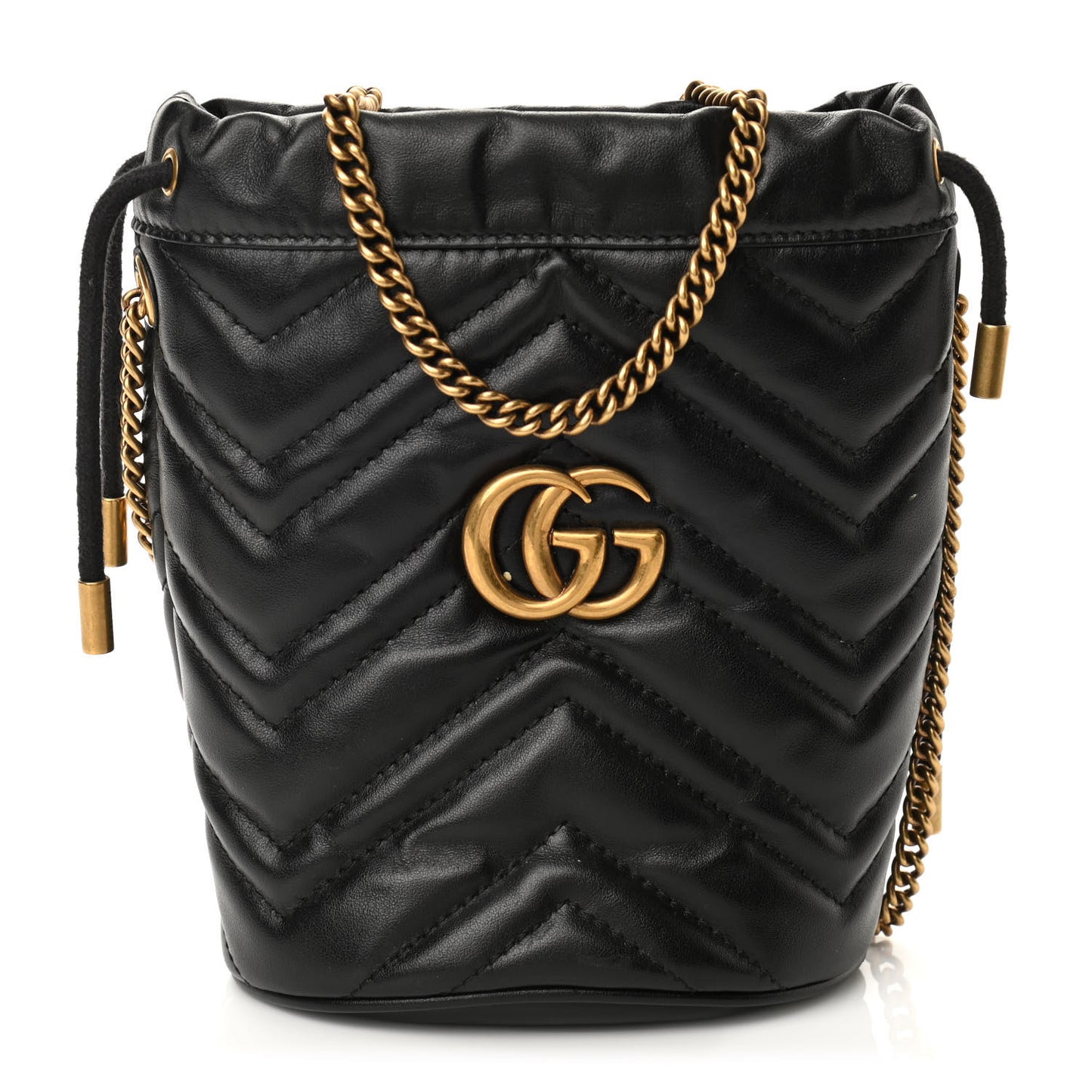 Calfskin Matelasse Mini GG Marmont 2.0 Bucket Bag Black