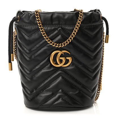Gucci Calfskin Matelasse Mini GG Marmont 2.0 Bucket Bag Black 1 of 9
