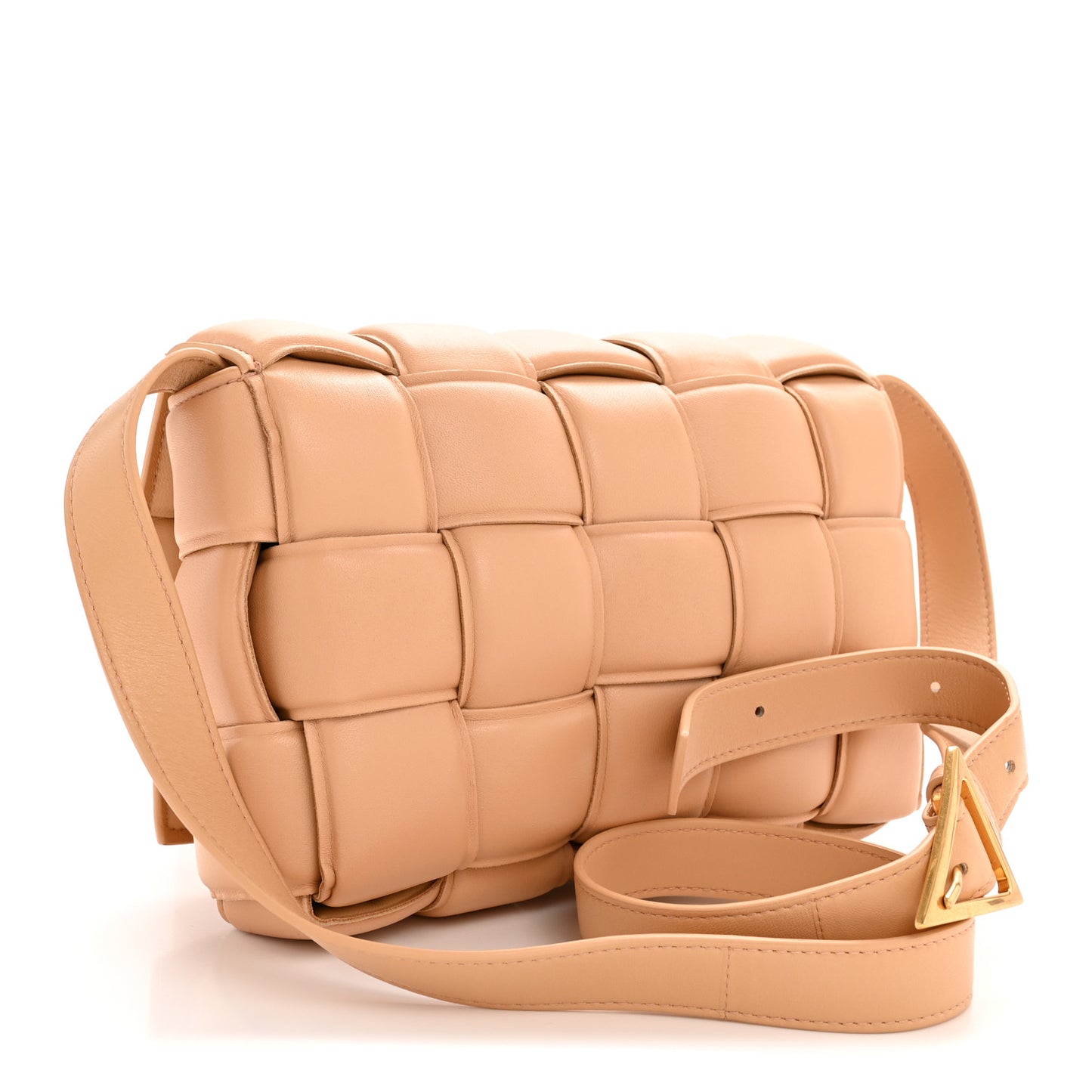 Nappa Maxi Intreccio Padded Cassette Crossbody Bag Almond