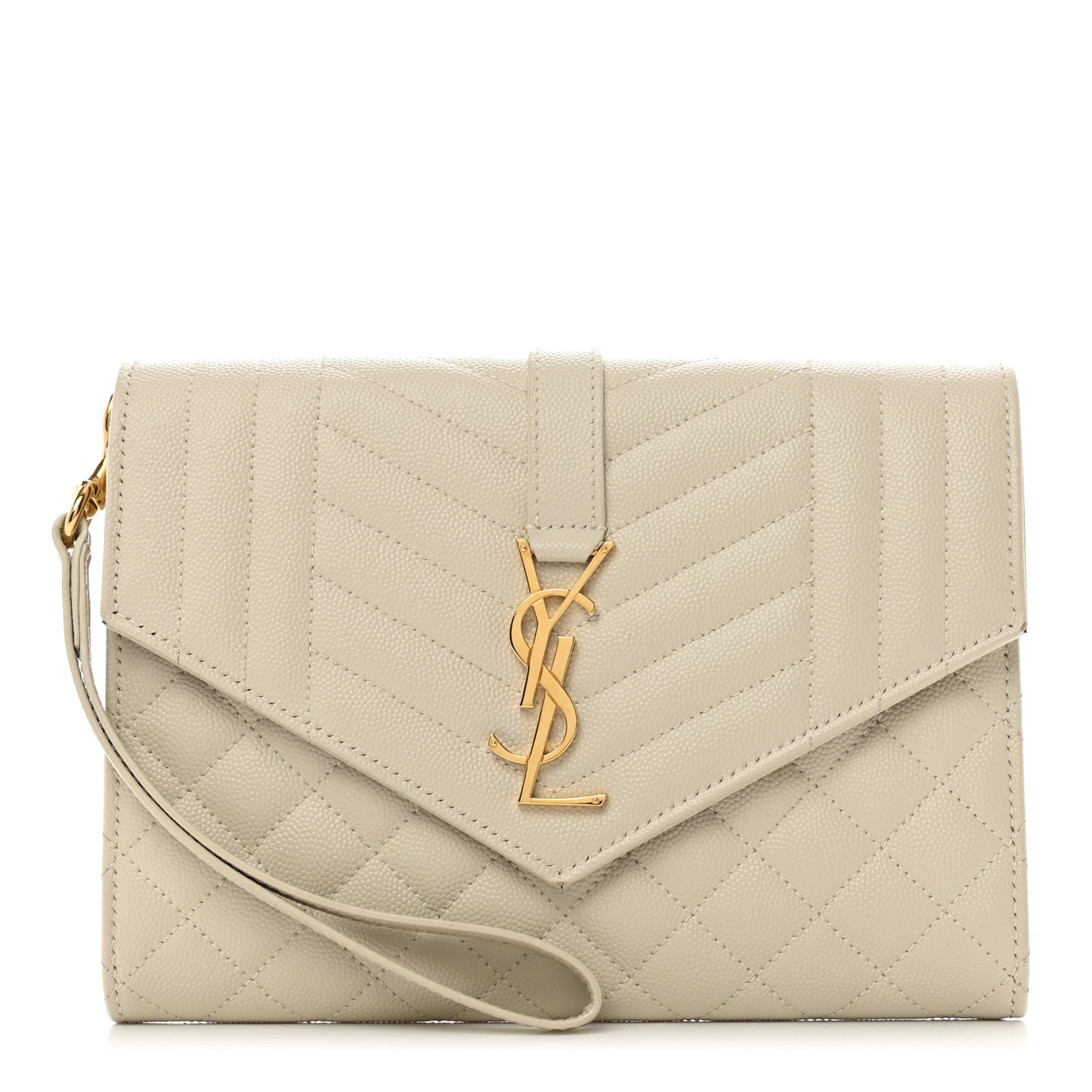 Grain De Poudre Textured Mixed Matelasse Triquilt Monogram Clutch Blanc Vintage