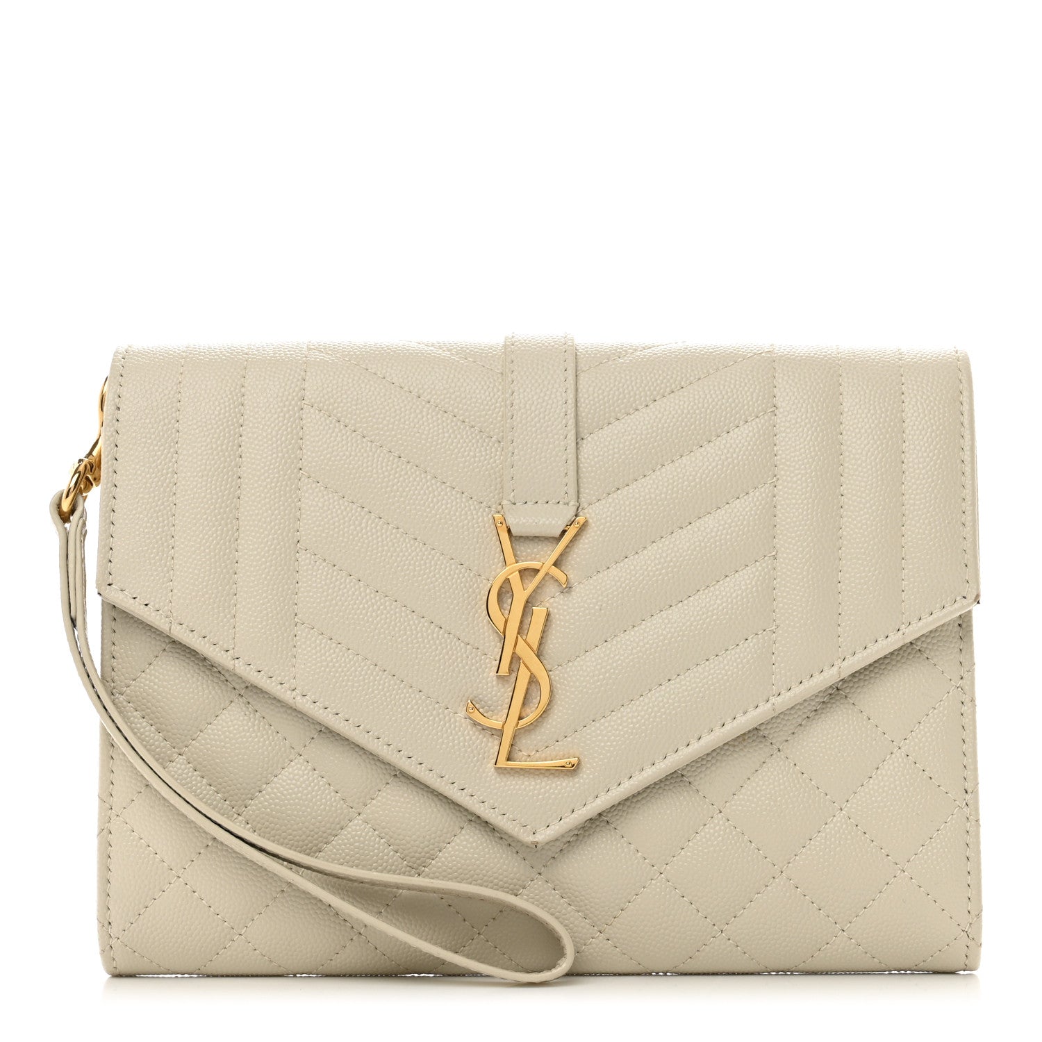 Saint Laurent Grain De Poudre Textured Mixed Matelasse Triquilt Monogram Clutch Blanc Vintage 2 of 7