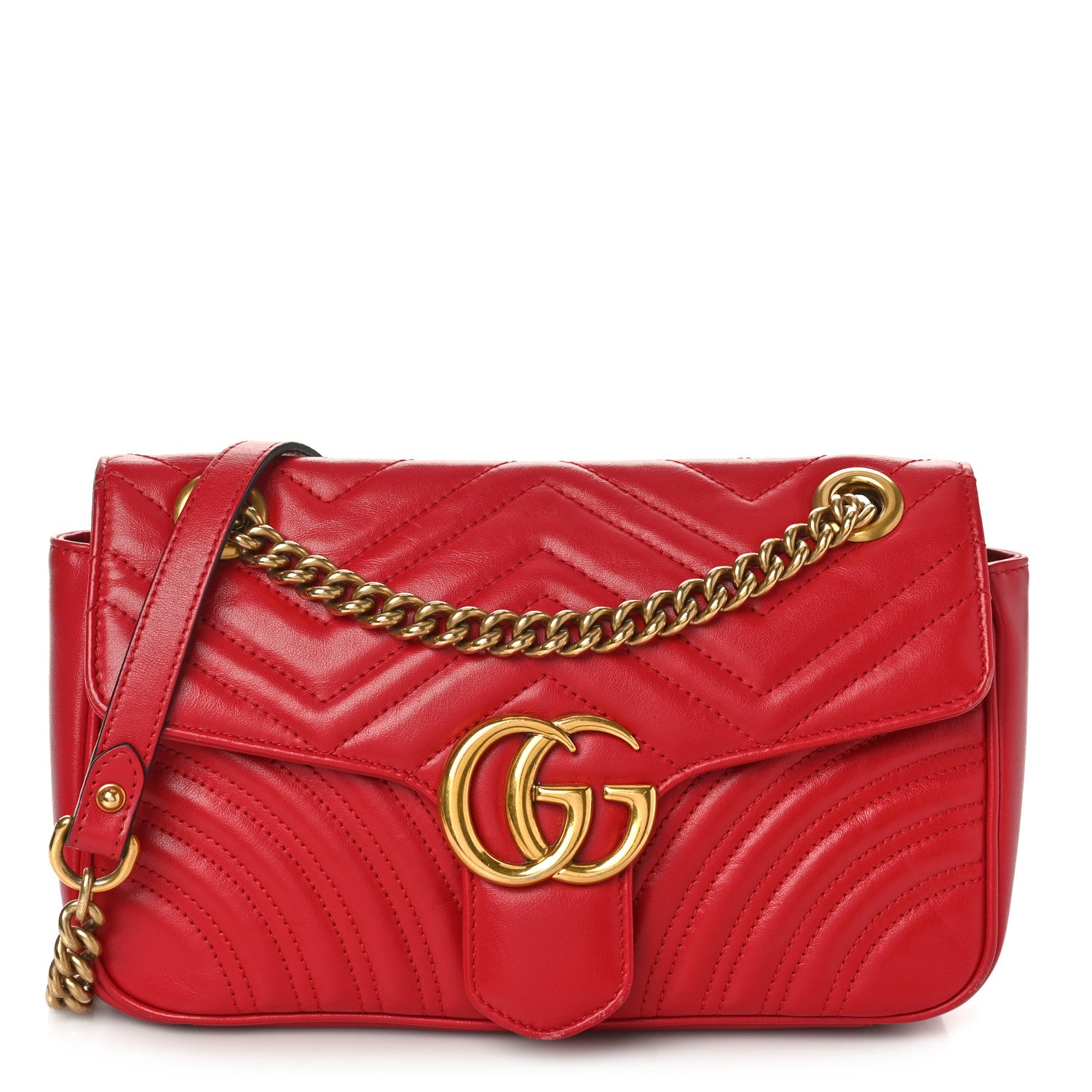 Gucci Calfskin Matelasse Small GG Marmont Shoulder Bag Hibiscus Red 1 of 10