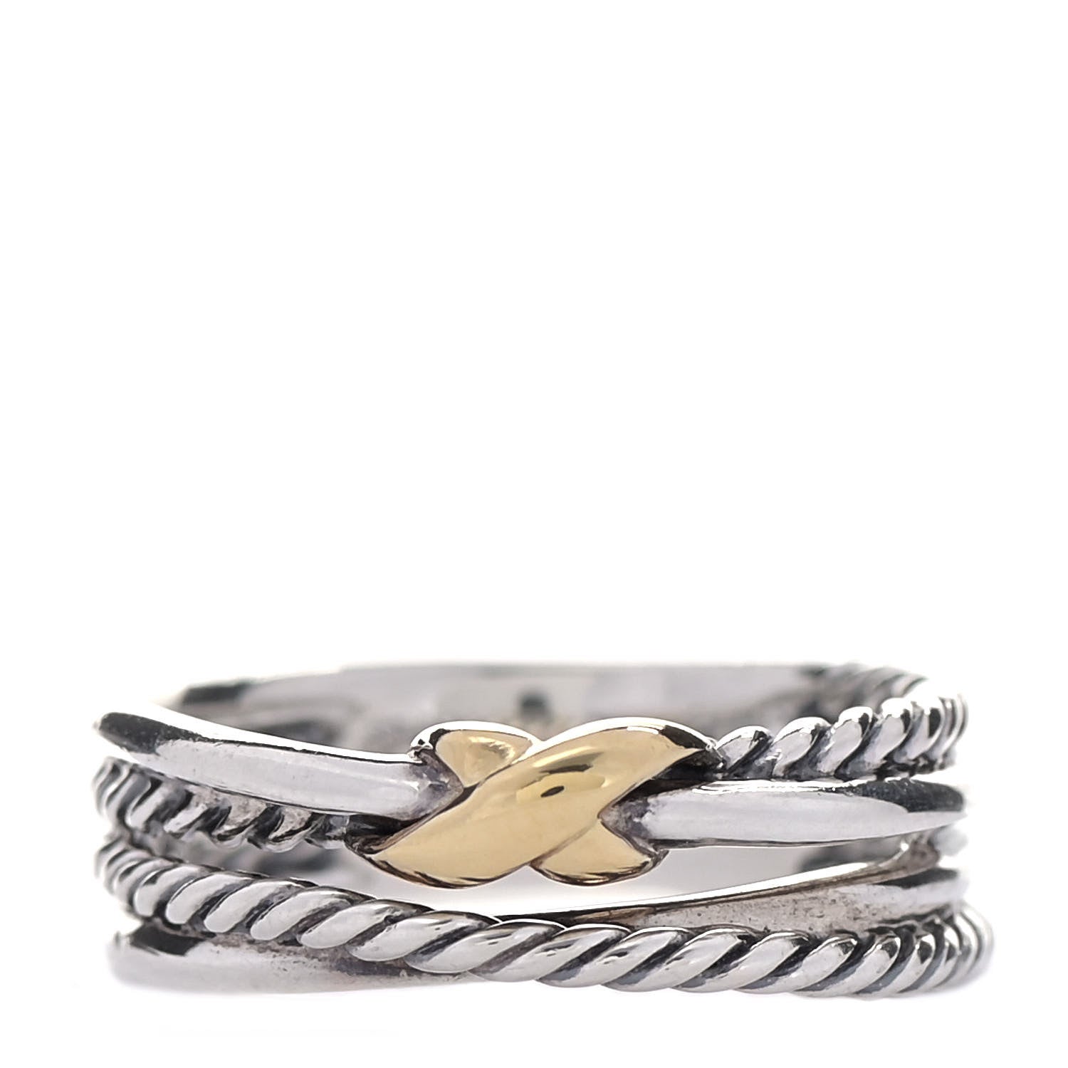 David Yurman Sterling Silver 18K Yellow Gold 6mm X Crossover Ring 54 6.75 1 of 6