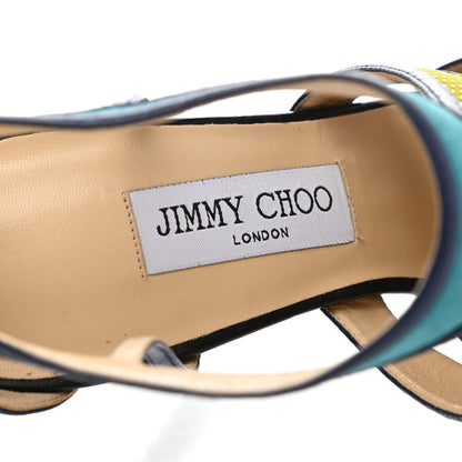 Jimmy Choo Calfskin Suede Enamel Lythe Mixed Media Platform Sandals 40.5 Black Multicolor 7 of 9