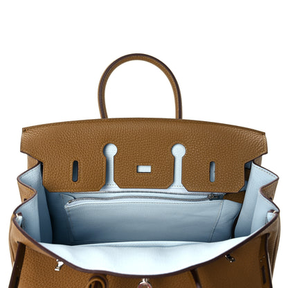 Hermes Togo Verso Birkin 25 Bronze Dore Bleu Brume 17 of 34