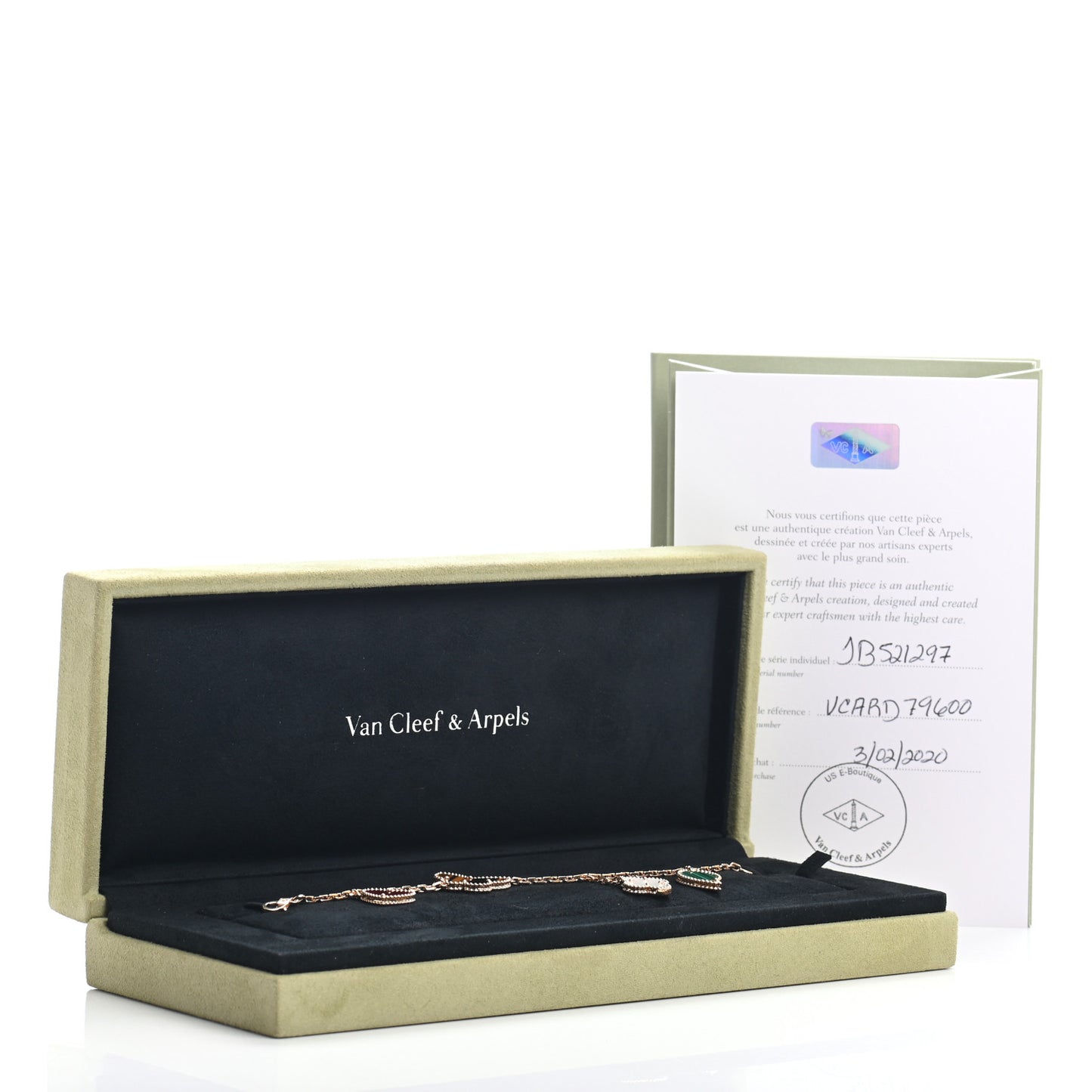18K Yellow Gold Mother of Pearl Malachite Carnelian Tiger Eye 4 Motifs Lucky Alhambra Bracelet