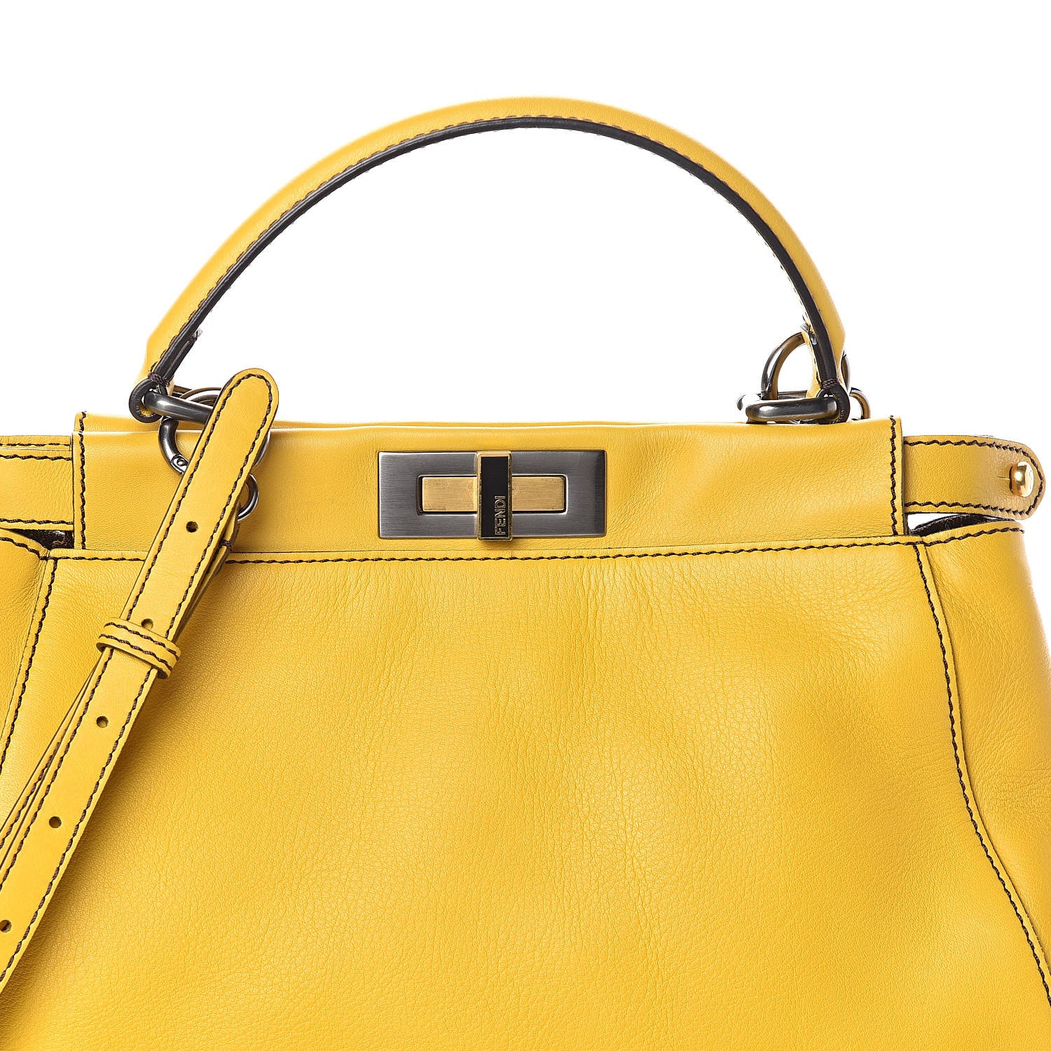 Fendi Vitello Zucca Medium Peekaboo Iconic Satchel Yellow Tobacco 10 of 10