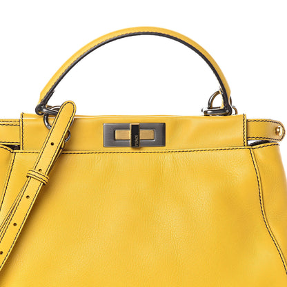 Fendi Vitello Zucca Medium Peekaboo Iconic Satchel Yellow Tobacco 10 of 10
