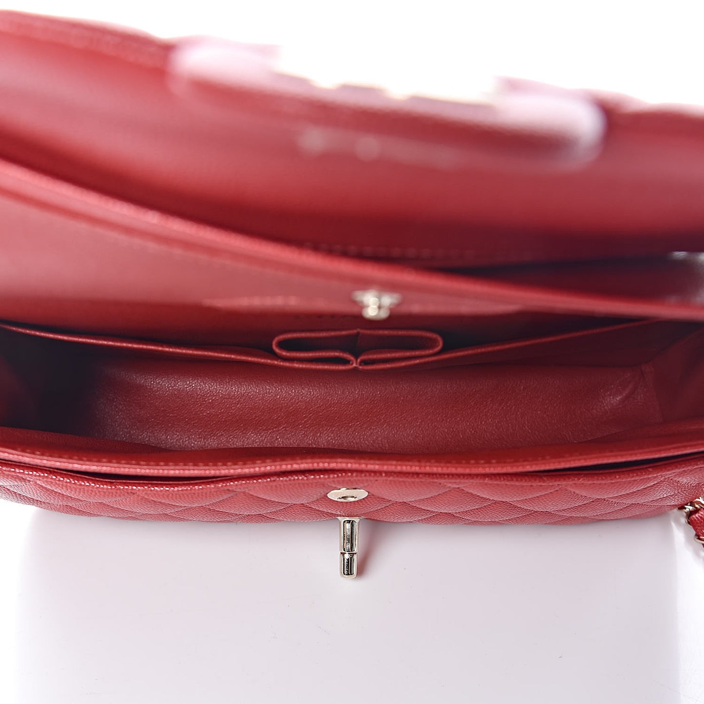 Caviar Quilted Medium Double Flap Red