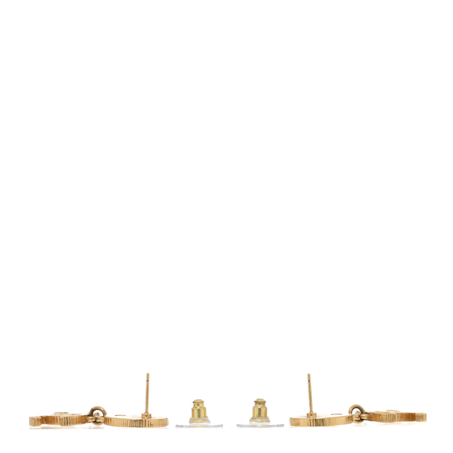 Metal Disc CC Drop Earrings Gold