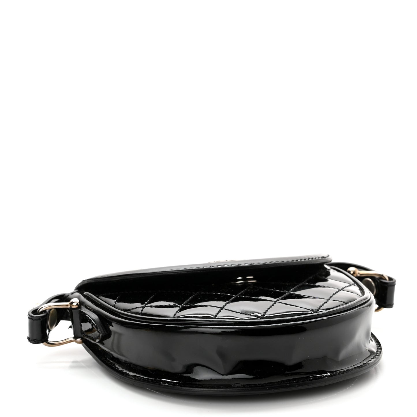 Patent Calfskin Quilted Mini Crossbody Bag Black