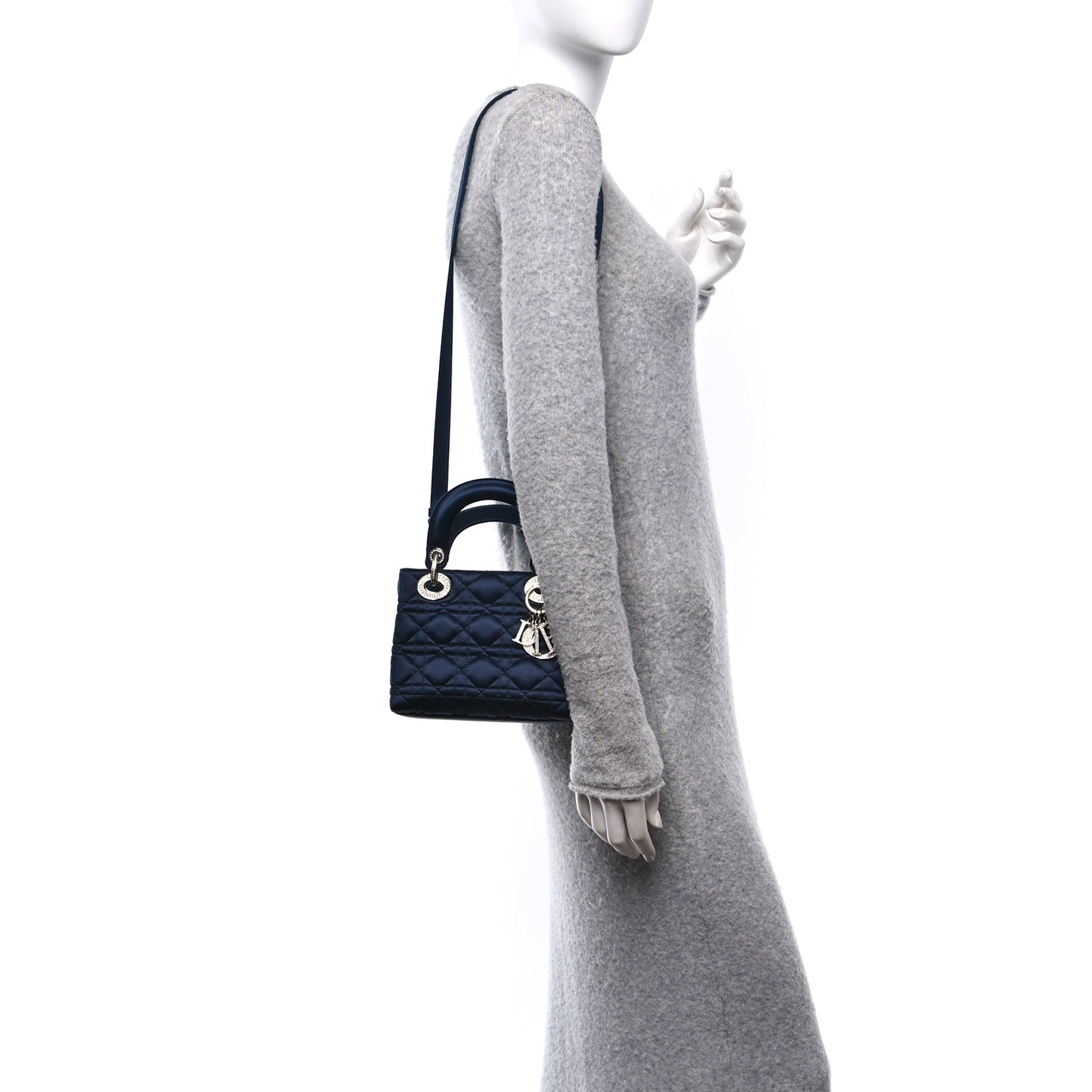 Satin Crystal Cannage Mini Lady Dior Navy