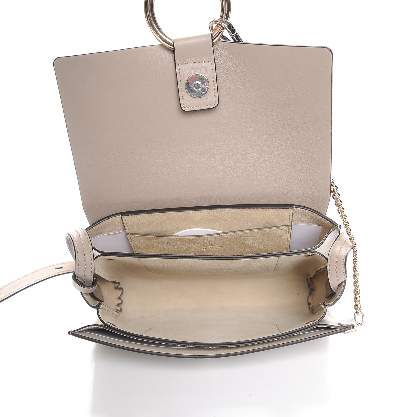 Suede Calfskin Small Faye Shoulder Bag Motty Grey
