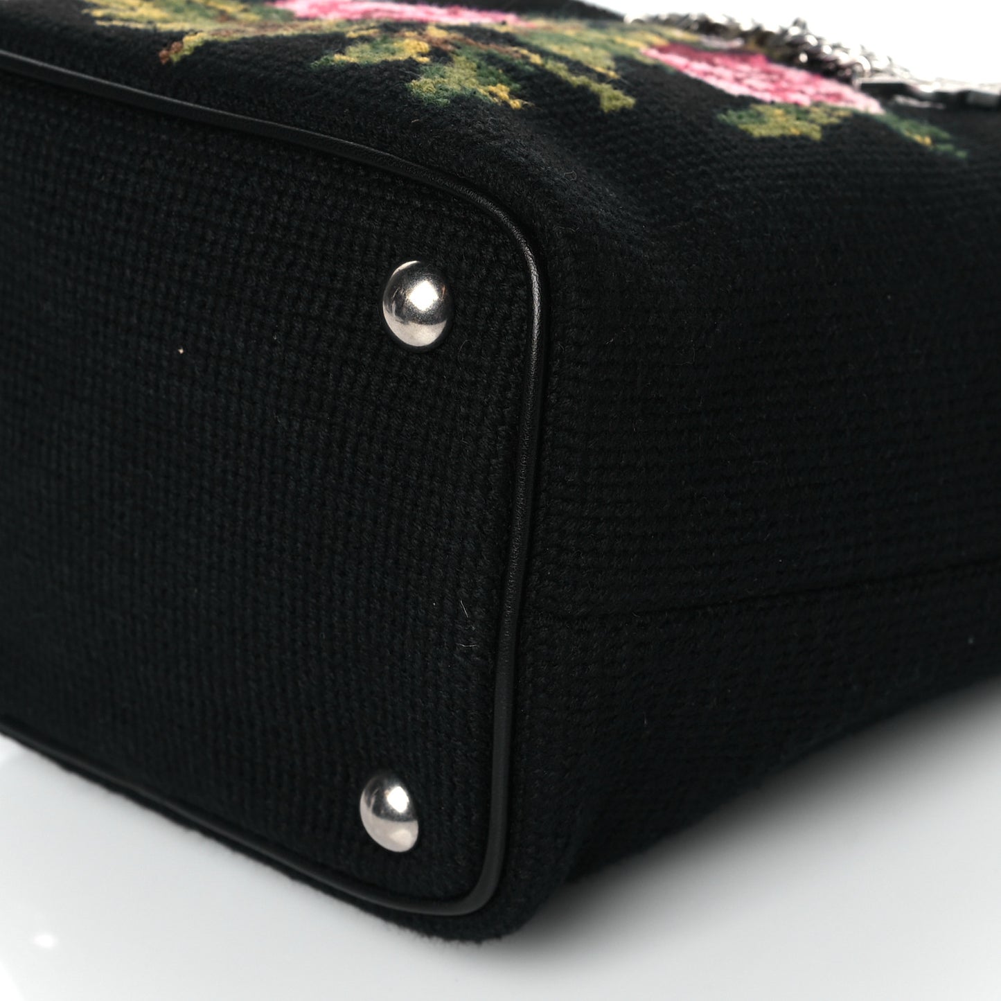 Woven Wool Embroidered Baby Emmanuelle Bucket Bag Black