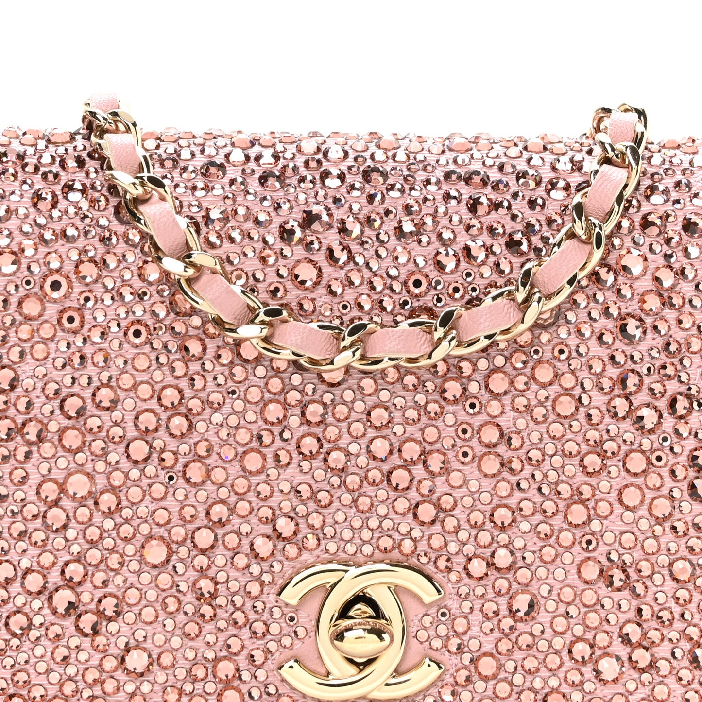Lambskin Crystal Diamante Clutch With Chain Light Pink