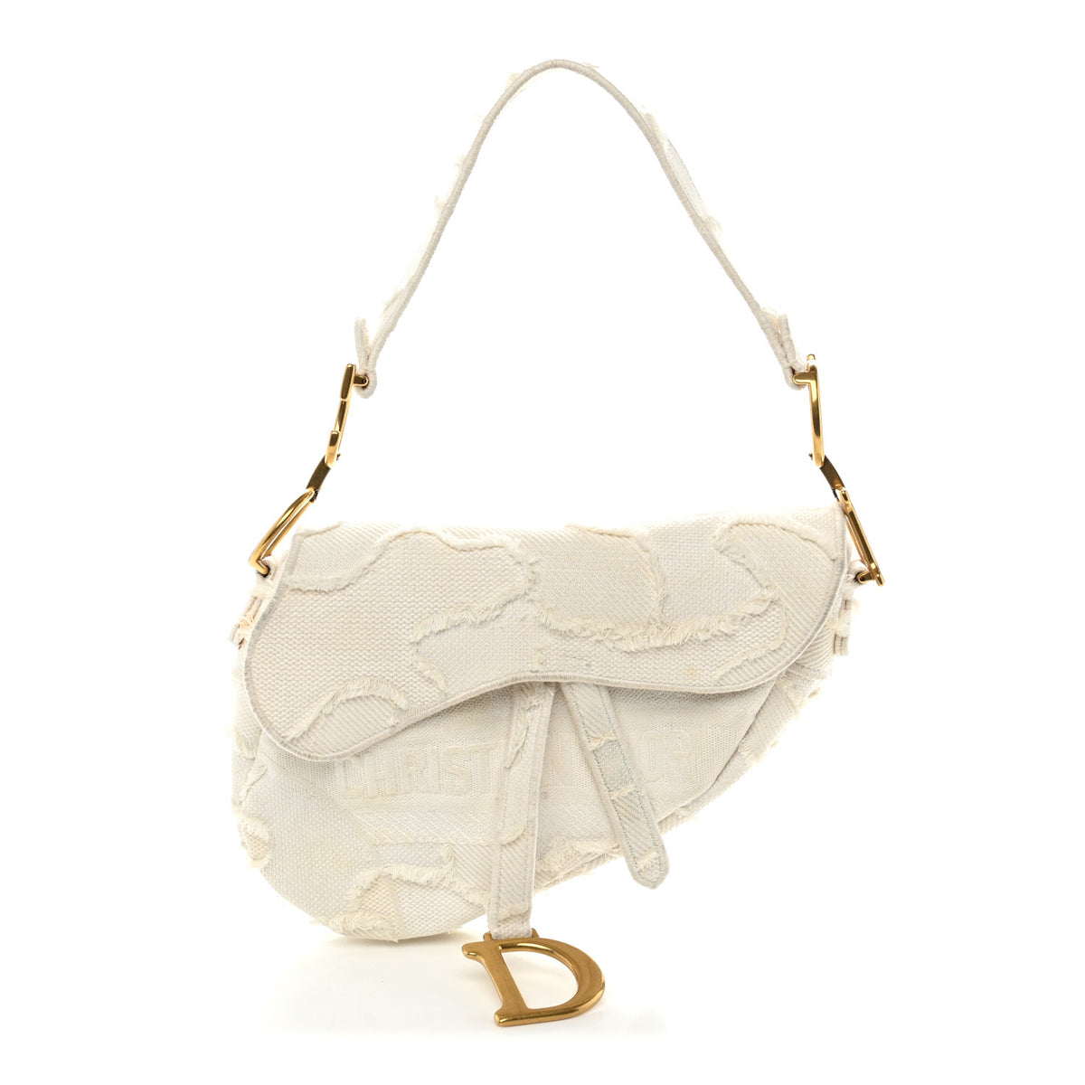 Canvas Embroidered Camouflage Saddle Bag White