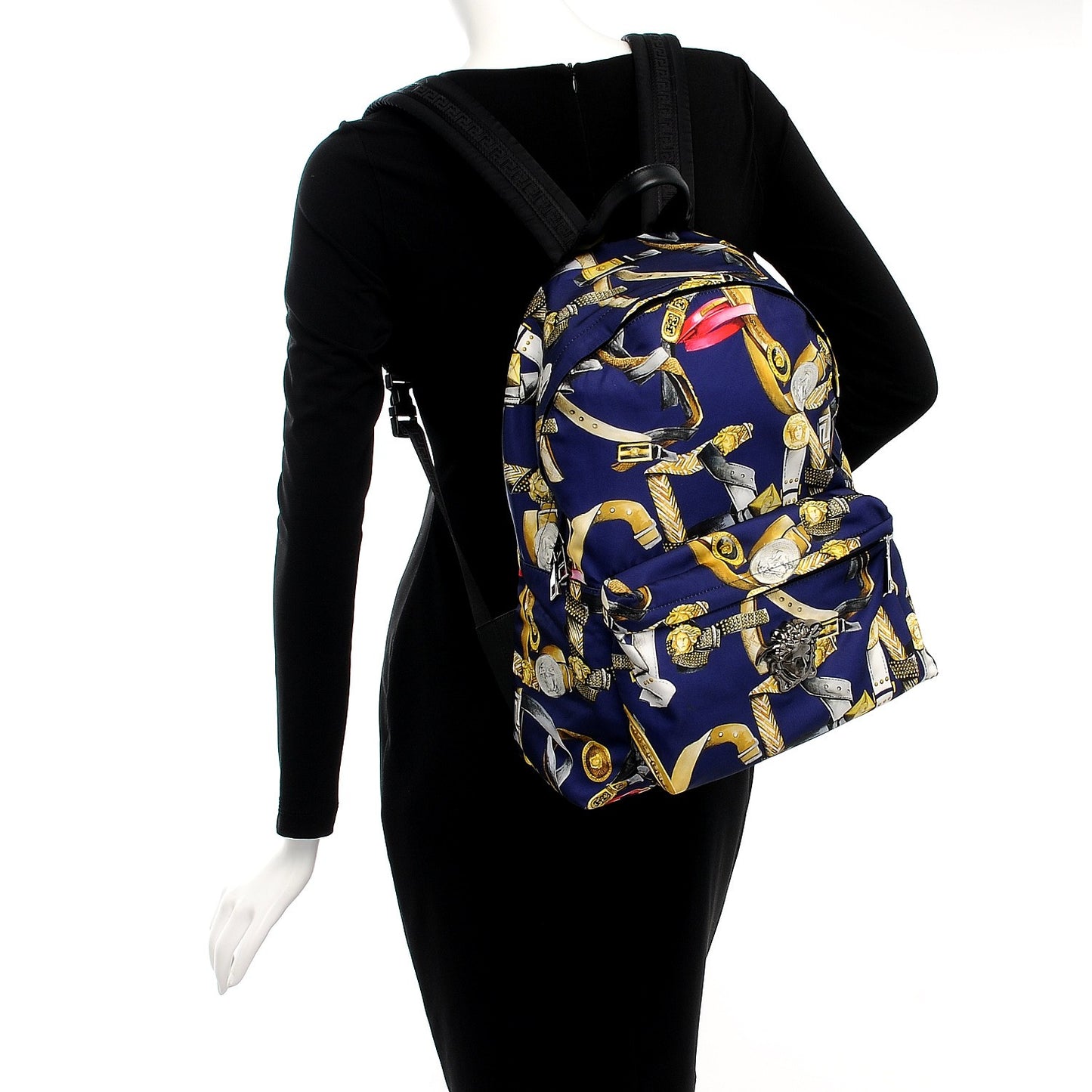 Nylon Palazzo Medusa Belt Print Backpack Blue