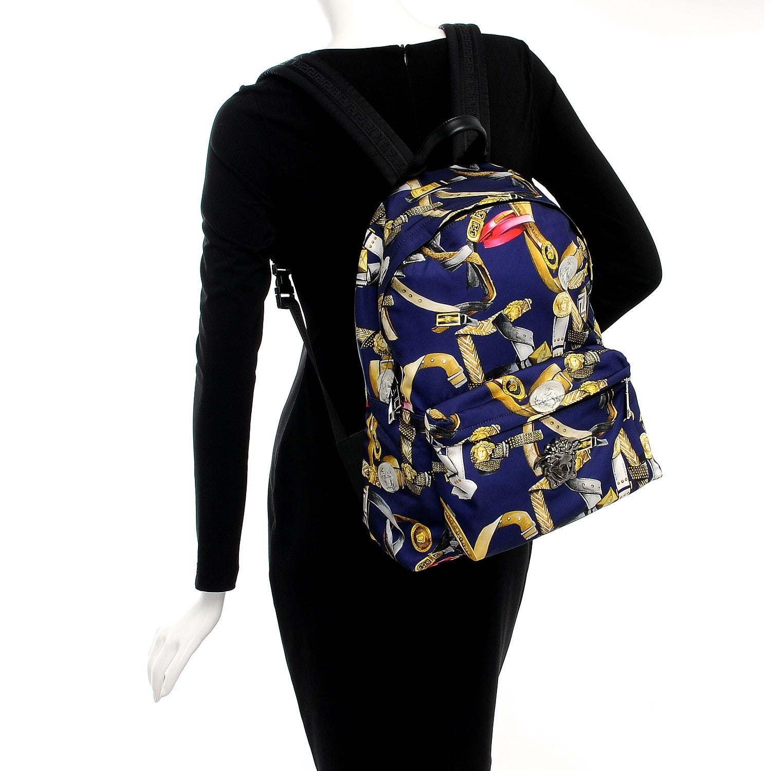 Versace Nylon Palazzo Medusa Belt Print Backpack Blue 2 of 10