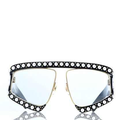 Gucci Acetate Pearl Rectangular Frame Sunglasses GG0234S Black 2 of 8