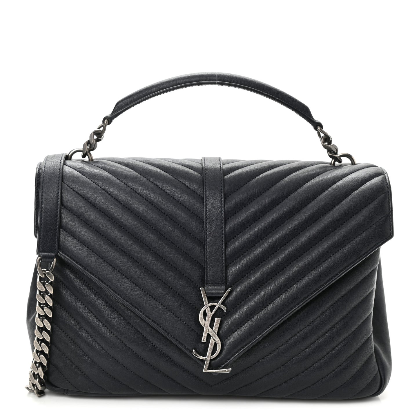 Sheepskin Matelasse Chevron Monogram Large College Satchel Deep Marine