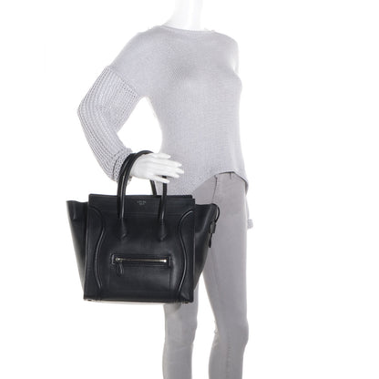 Celine Drummed Calfskin Mini Luggage Black 2 of 8