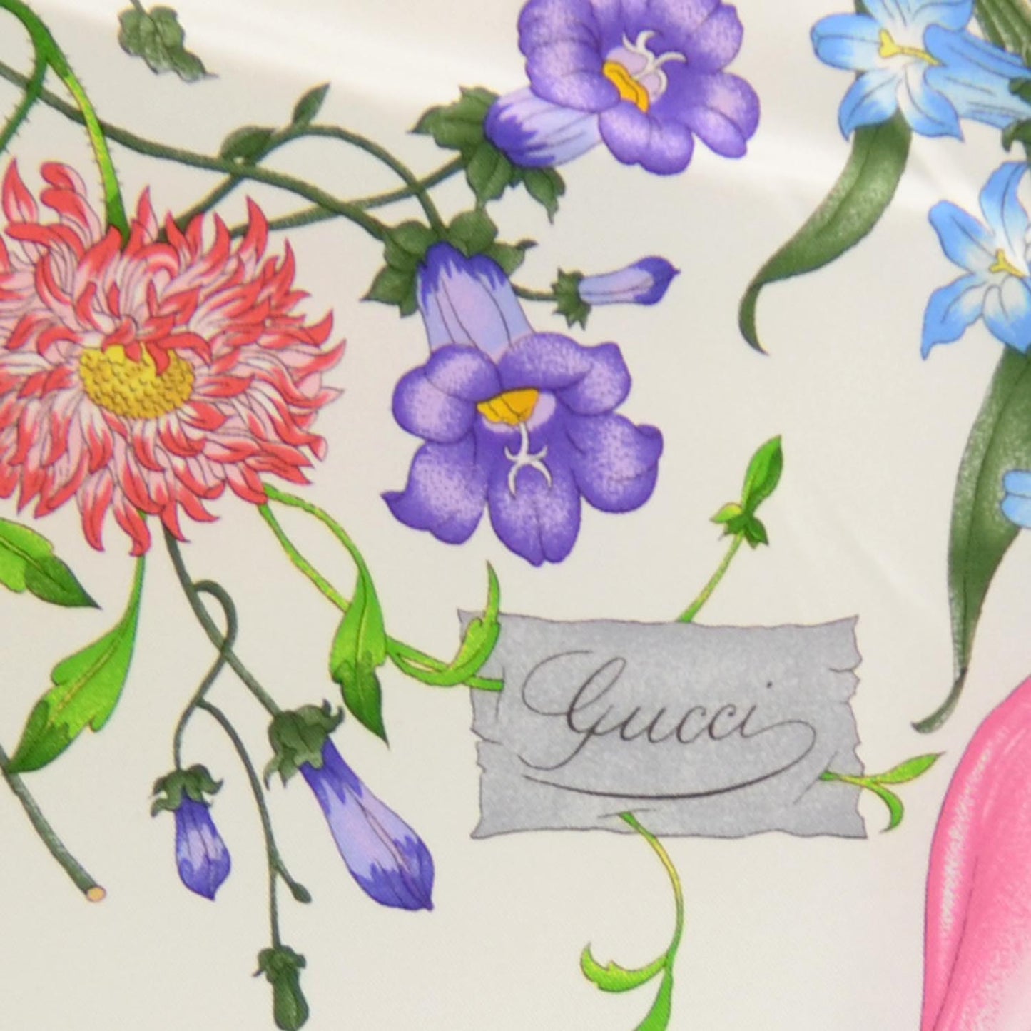 Silk Twill Flora Square Scarf White