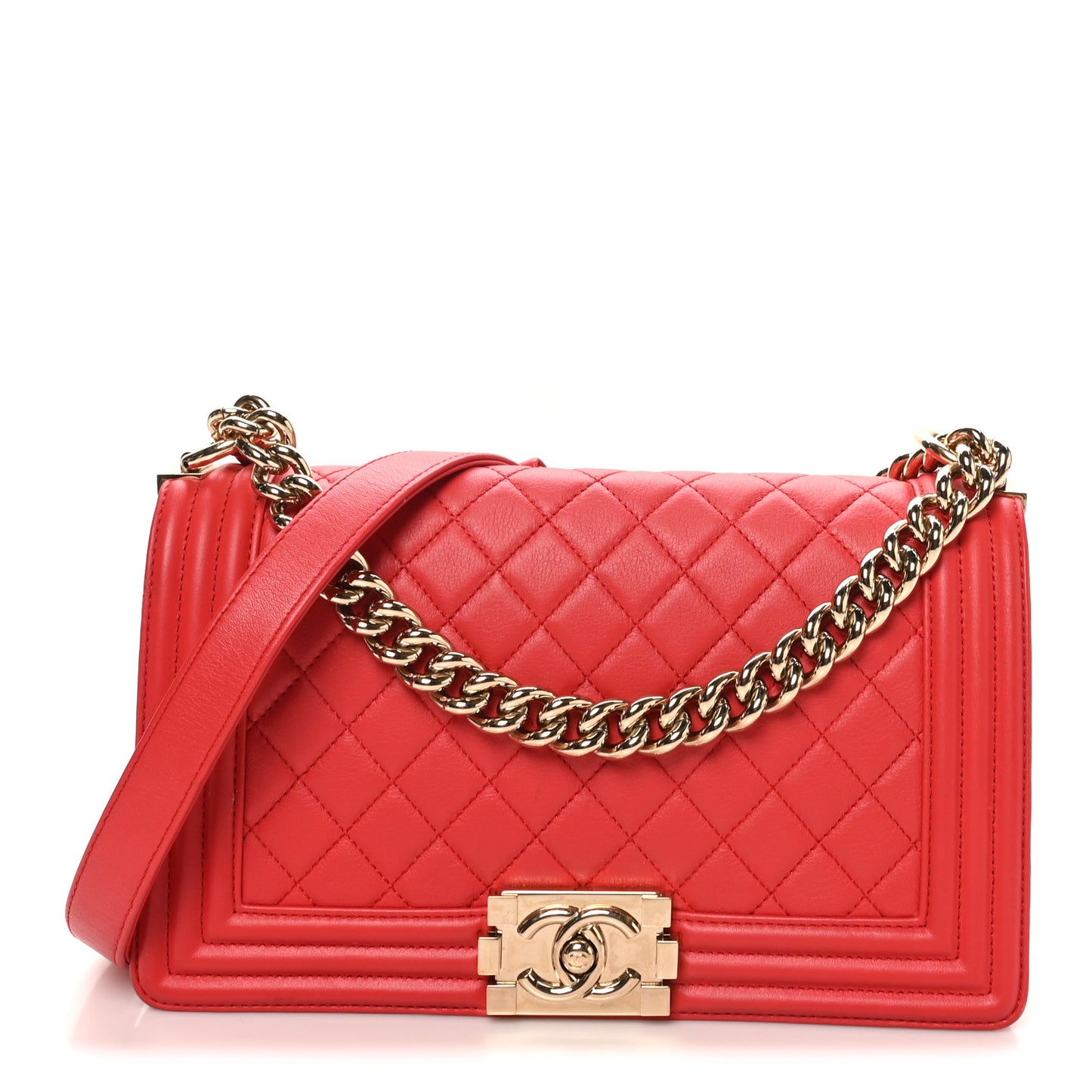 Lambskin Quilted Medium Boy Flap Red
