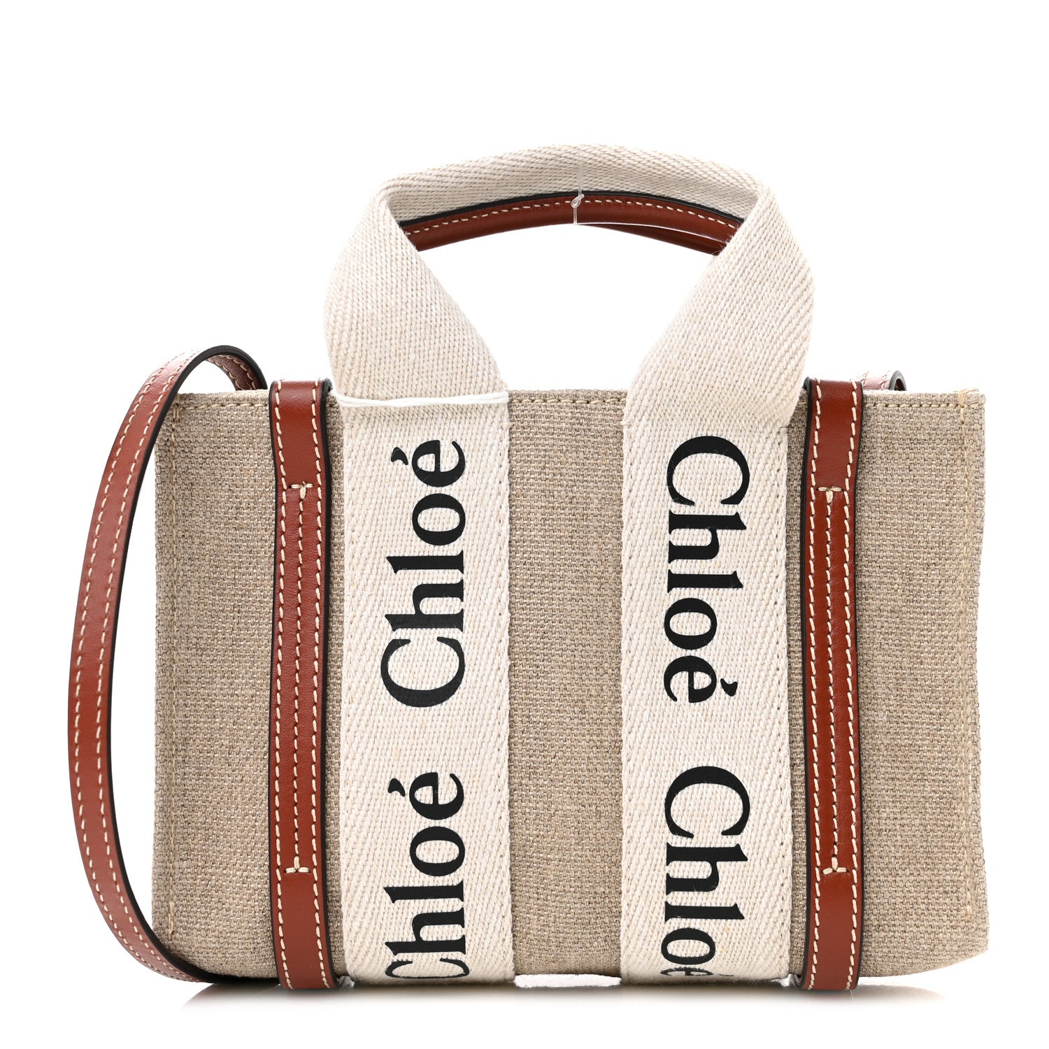 Chloe Cotton Calfskin Mini Woody Ribbon Tote White Brown 1 of 9