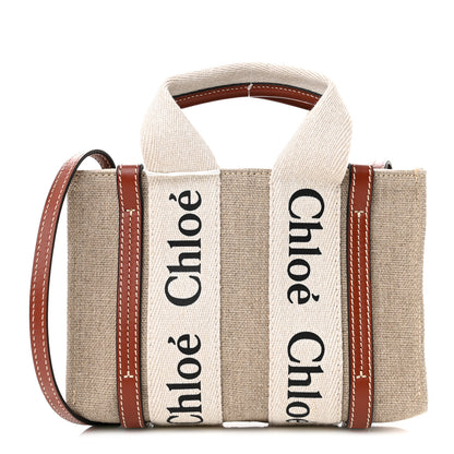 Chloe Cotton Calfskin Mini Woody Ribbon Tote White Brown 1 of 9