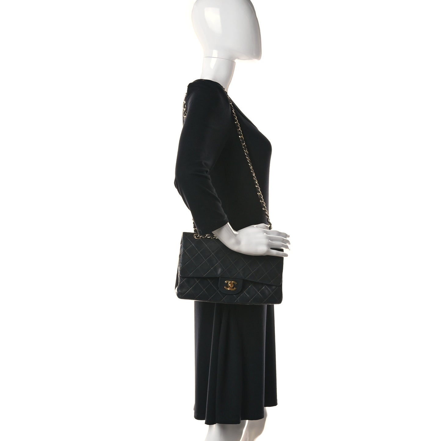 Lambskin Quilted Medium Double Flap Black