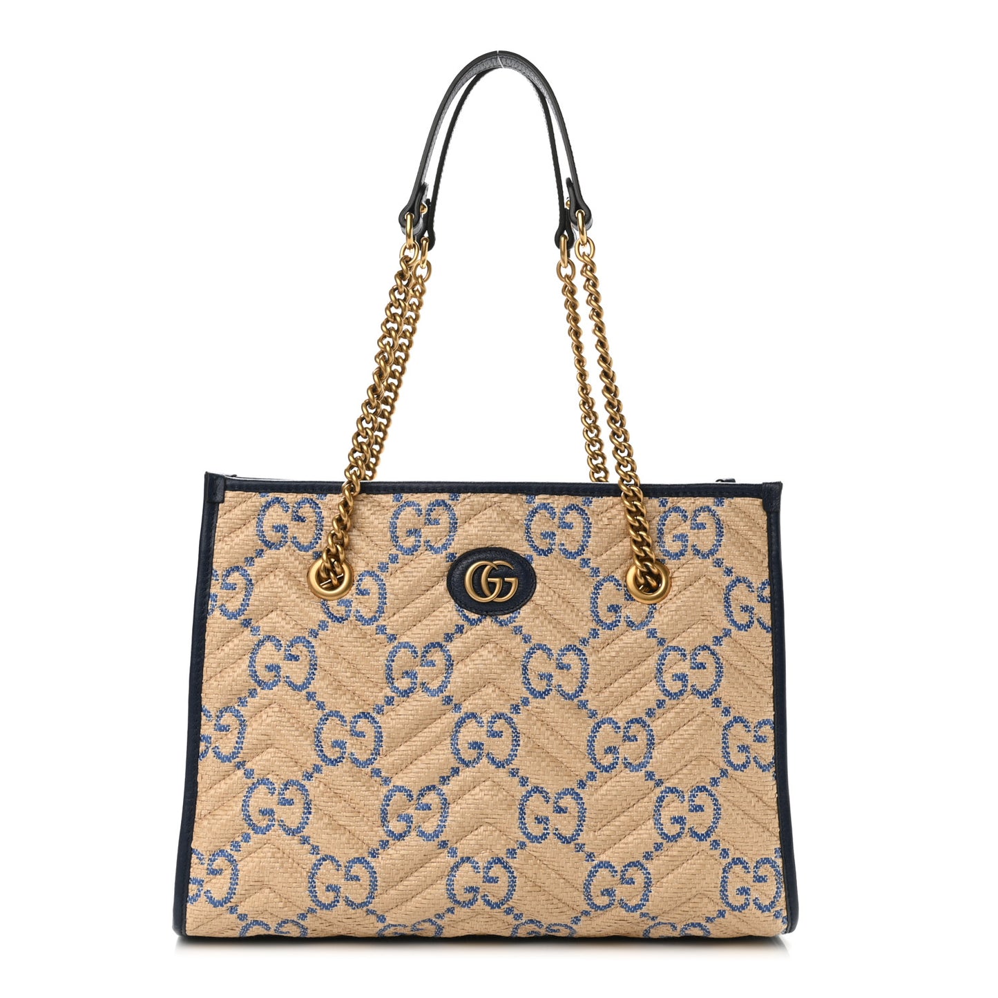 Raffia GG Monogram Matelasse Medium GG Marmont Shoulder Tote Natural Royale Off White