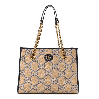 Gucci Raffia GG Monogram Matelasse Medium GG Marmont Shoulder Tote Natural Royale Off White 1 of 11