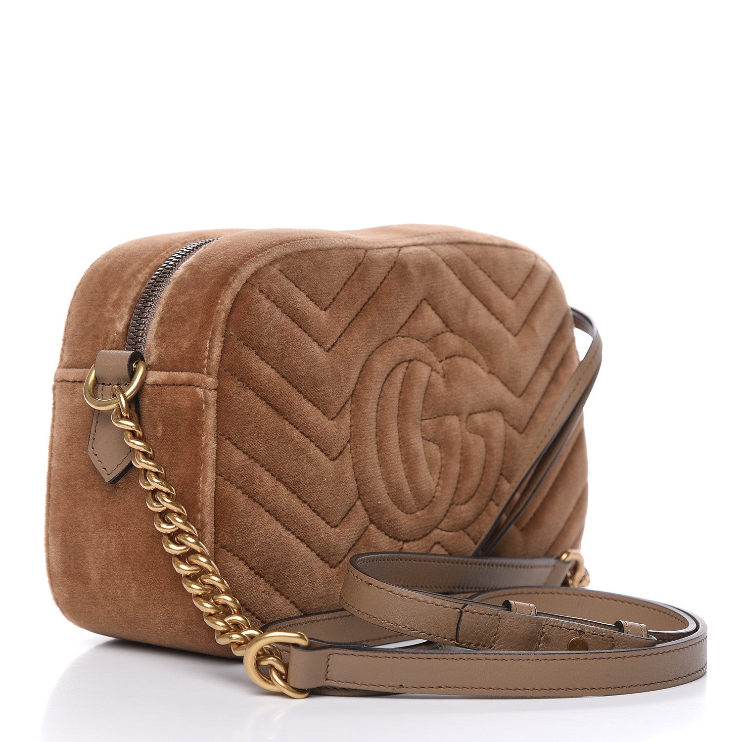 Gucci Velvet Matelasse Small GG Marmont Chain Shoulder Bag Taupe 3 of 10