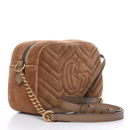 Gucci Velvet Matelasse Small GG Marmont Chain Shoulder Bag Taupe 3 of 10