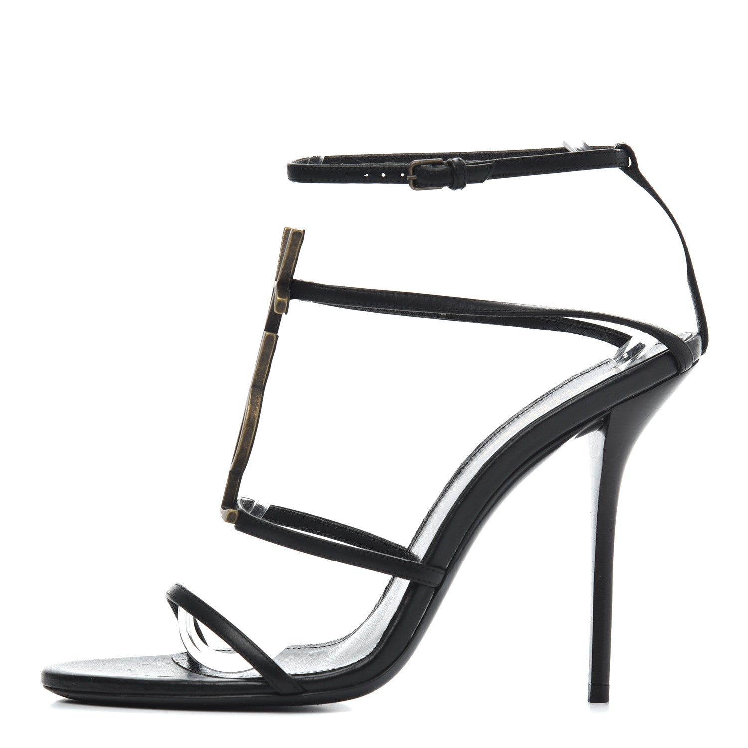 Saint Laurent Calfskin Cassandra 110 Sandals 39.5 Black Gold 1 of 19