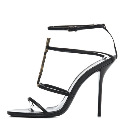 Saint Laurent Calfskin Cassandra 110 Sandals 39.5 Black Gold 1 of 19